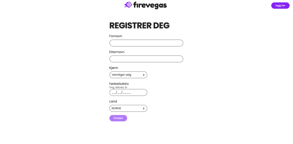 Registrering av en spillekonto hos FireVegas