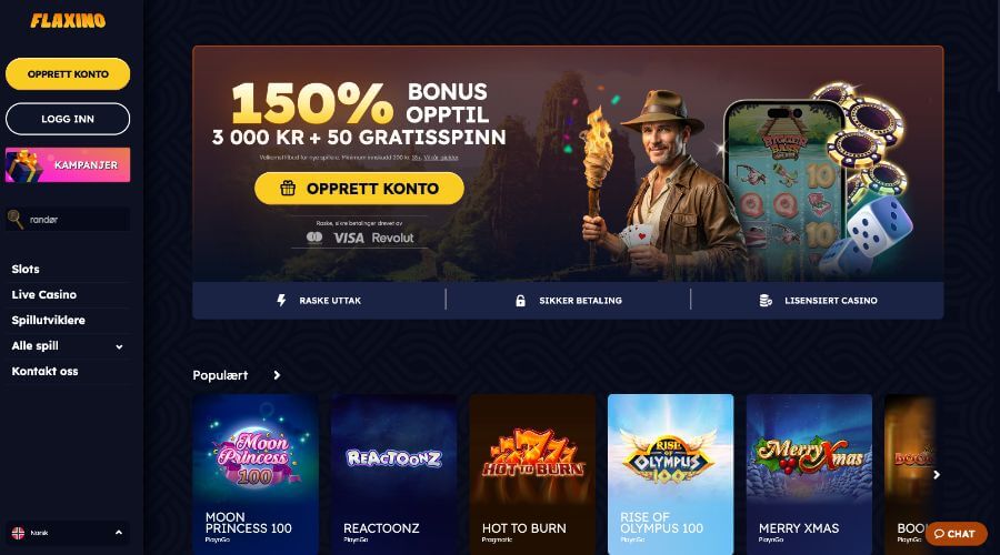 Flaxino forside med en bonus