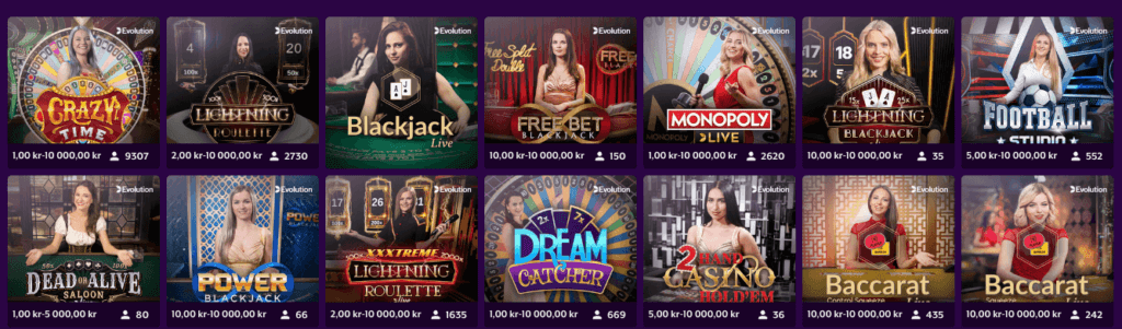 Live casino-spill hos nettcasinoet Frank & Fred