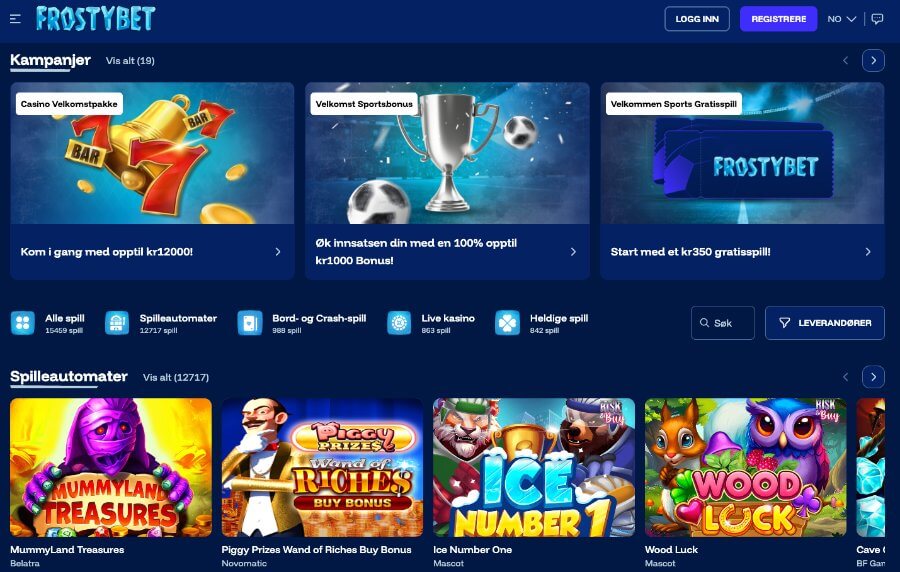 Forsiden til Frostybet med et bonustilbud