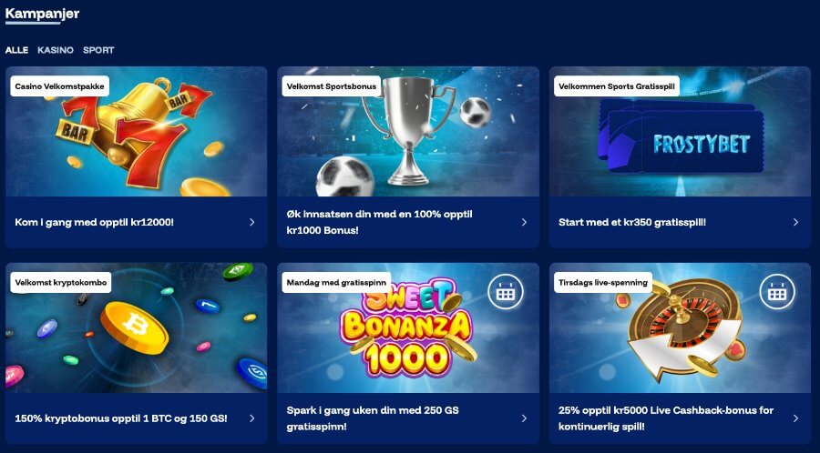 Frostybet har en kampanjeside men noen interessante tilbud