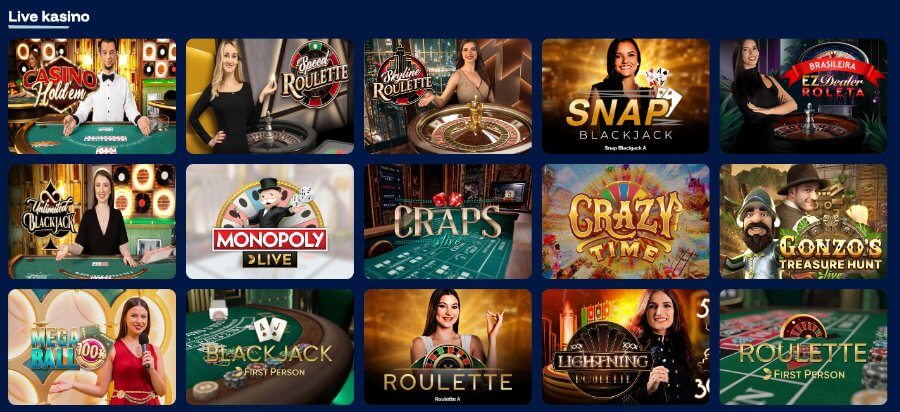 Frostybet har et live casino med bordspill og live game show-spill