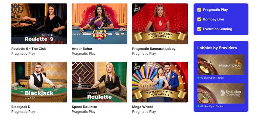 Fruta har et live casino med bordspill og live game show-spill