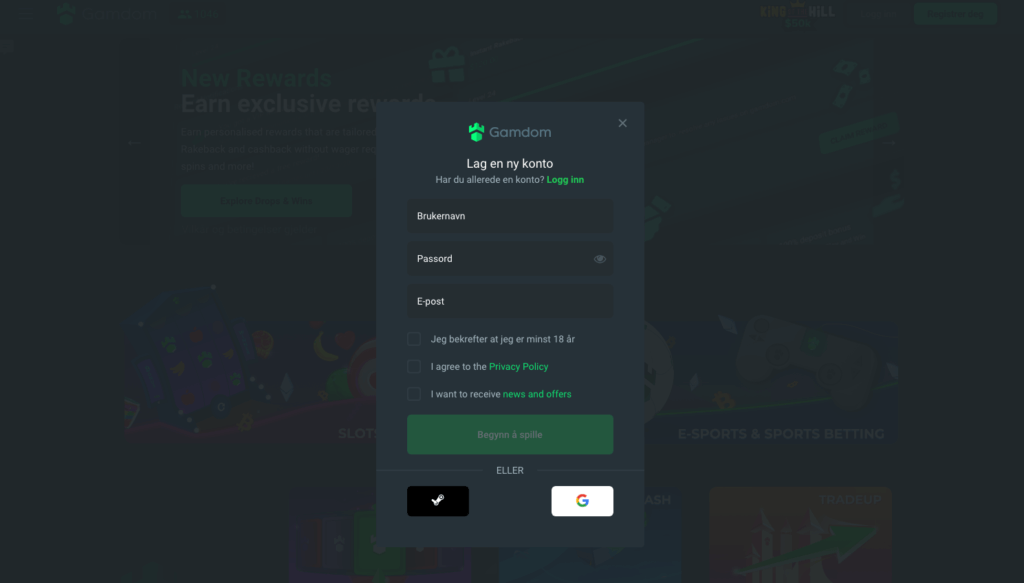 Gamdom registrering