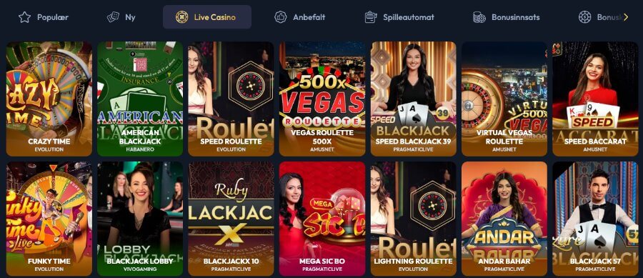 Gangsta Casino har et live casino med klassiske bordspill og live game show-spill