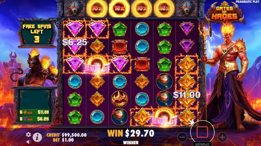 Free spins med wilds og multiplikatorer på spilleautomaten Gates of Hades