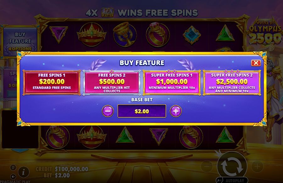 Gates of Olympus 2500 bonus buy-funksjoner