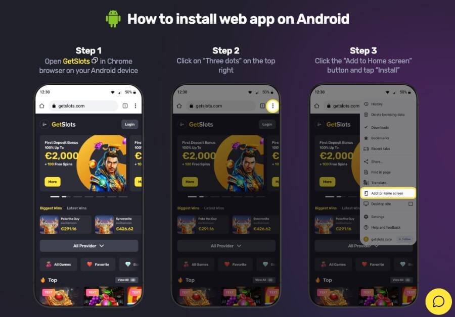 GetSlots har et mobilcasino med en egen app