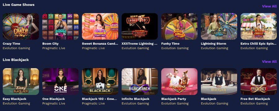 Goatz har et live casino med klassiske bordspill og live game show-spill