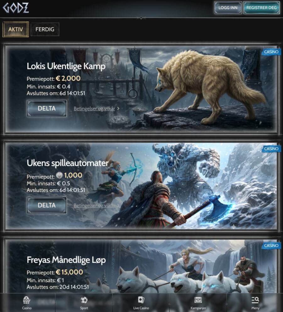 Godz har et mobilcasino via nettleseren