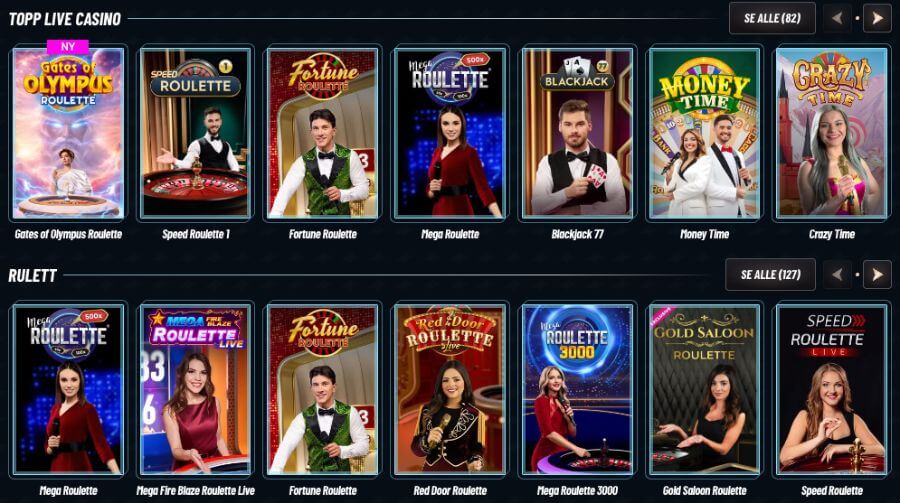 Golazzo har et live casino med klassiske bordspill og live game show-spill