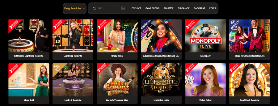 Goldenbet har et live casino med flere bordspill og game show-spill