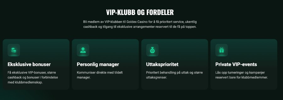 Goldex har et interessant VIP-program som kan gi deg ekstra belønninger og fordeler