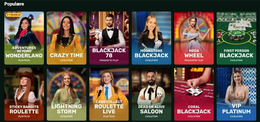 Goldex har et live casino med klassiske bordspill og live game show-spill