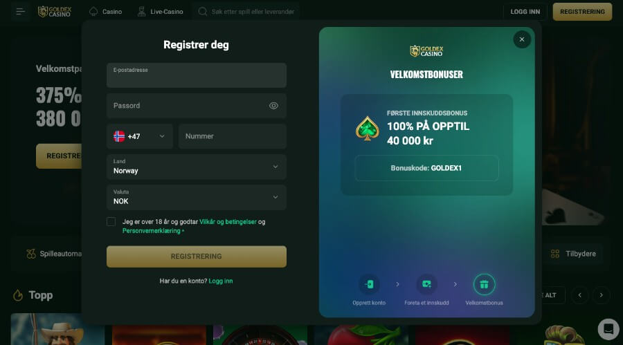 Goldex tilbyr en rask og enkel registrering