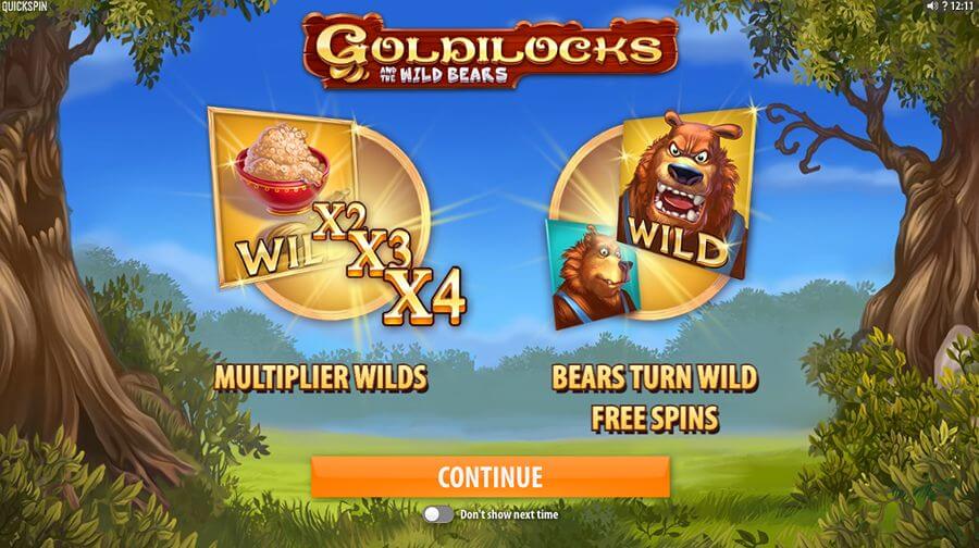 Introbilde på spilleautomaten Goldilocks and the WIld Bears fra Quickspin
