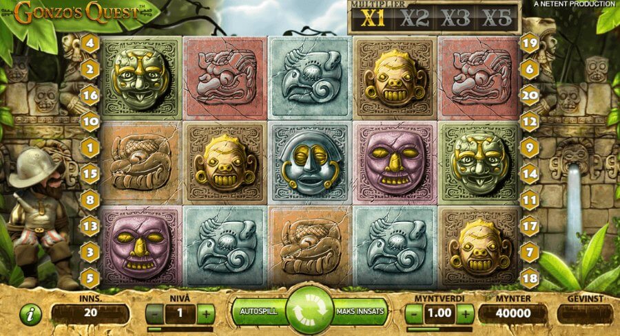 Spilleautomaten Gonzo's Quest av NetEnt er en spilleautomat det ofte gis free spins uten omsetningskrav på