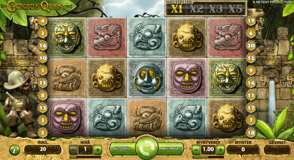 Spilleautomaten Gonzo's Quest av NetEnt er en spilleautomat det ofte gis free spins uten omsetningskrav på