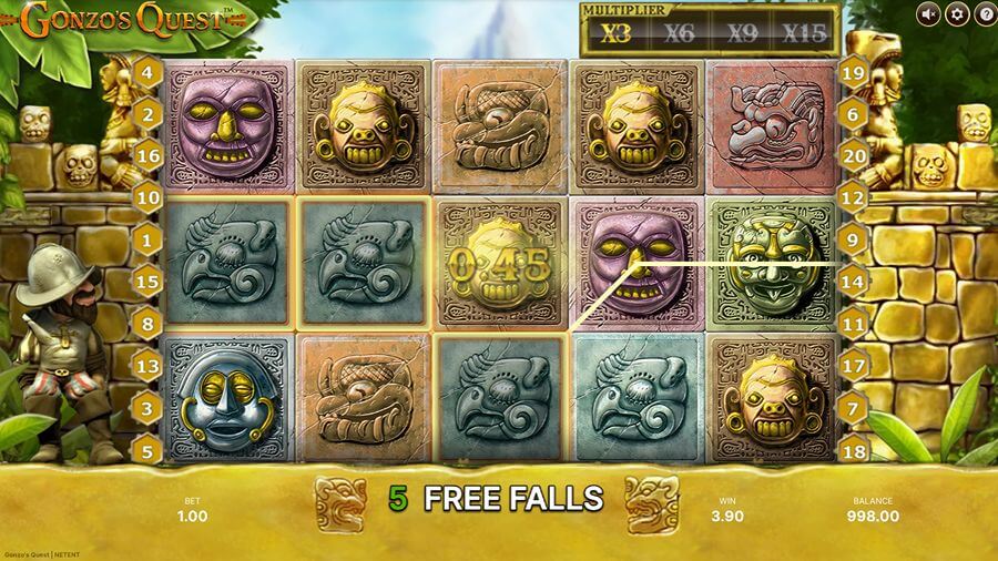 Free spins (Free Falls) på spilleautomaten Gonzo's Quest