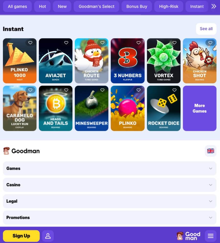 Goodman Casino har et mobilcasino gjennom nettleseren
