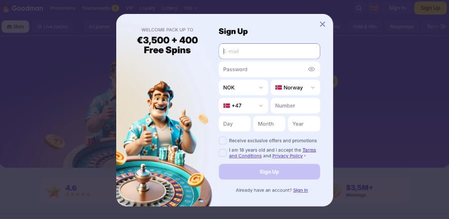 Goodman Casino registreringsprosess