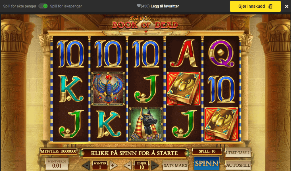 Gratisversjonen av Book of Dead hos Unibet