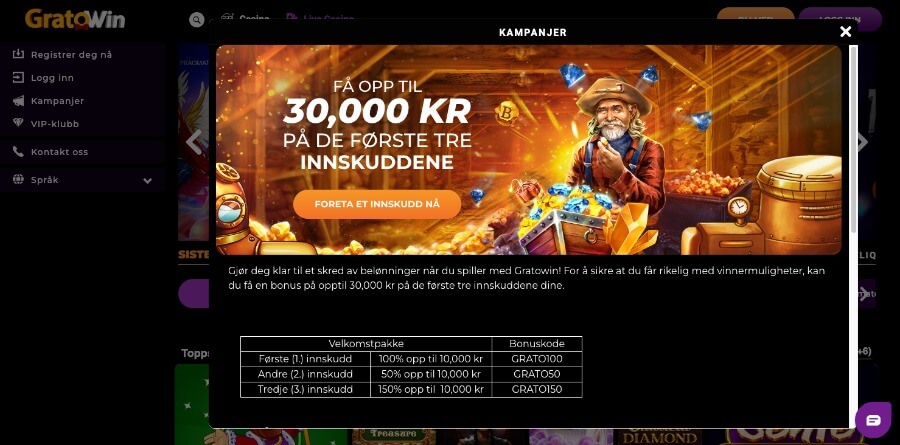 Gratowin forside med bonus