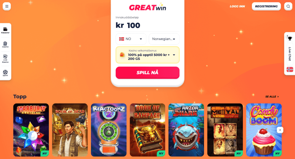 GreatWin casino forside