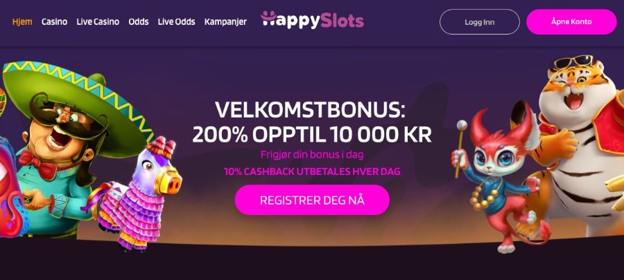 Kryptocasinoet HappySlots har en fargerik forside