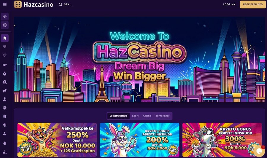 Haz Casino forside med bonus