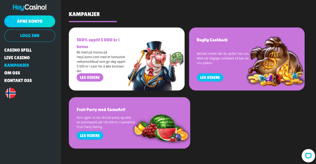 Daglig cashback hos HeyCasino
