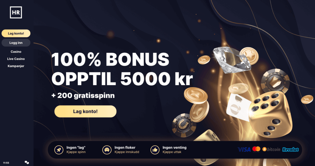 Forsiden til kryptocasinoet Highroller