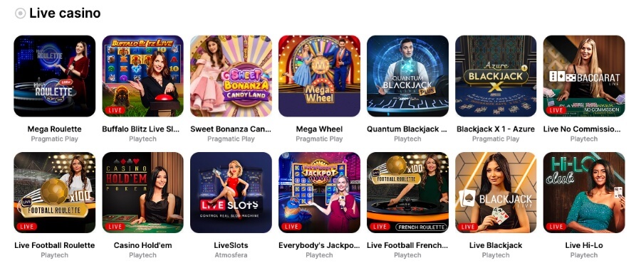 Hitnspin har et live casino med klassiske bordspill og game show-spill