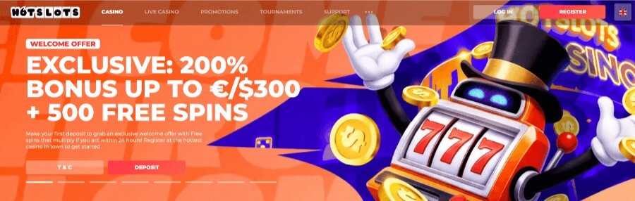 HotSlots forside og bonus