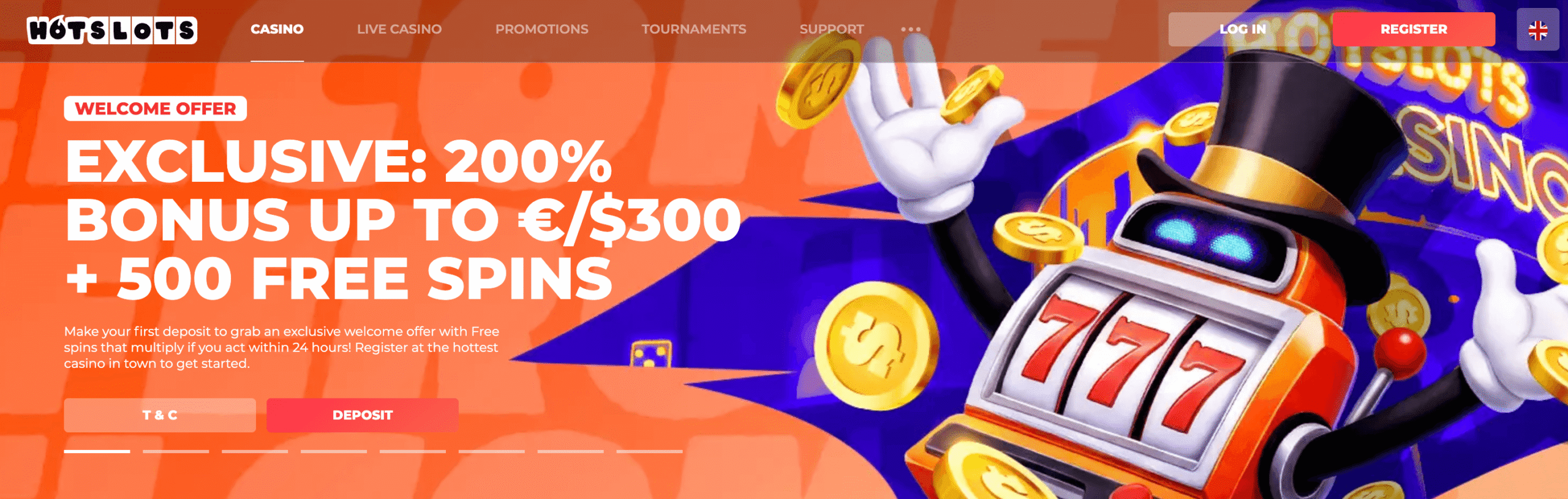 HotSlots forside og bonus