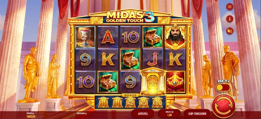 Hovedspillet på spilleautomaten Midas Golden Touch 3