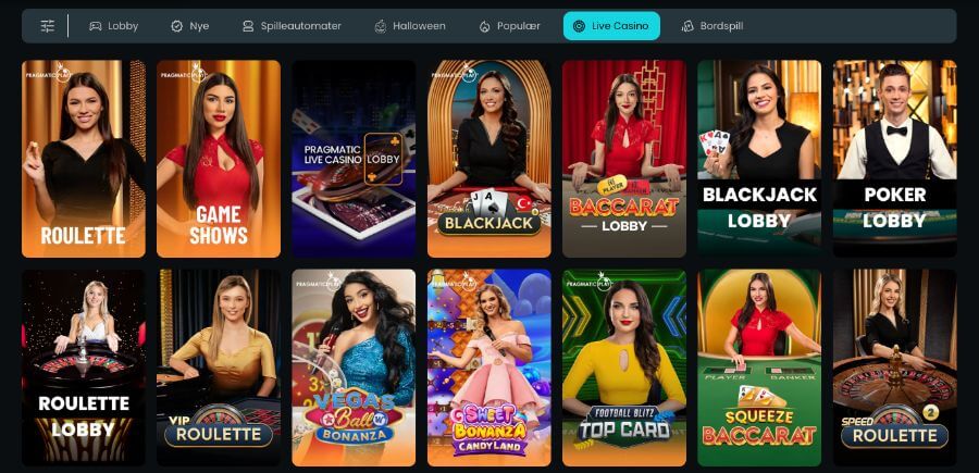 HugoBets har et live casino med klassiske bordspill og live game show-spill