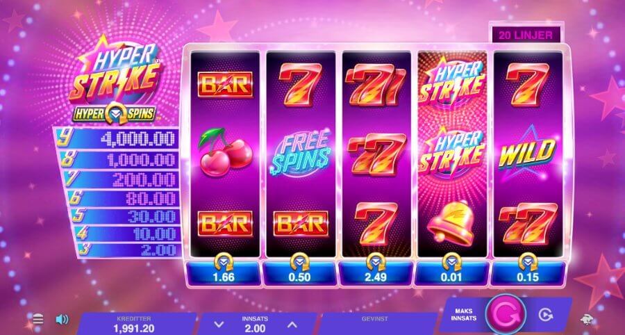 Spilleautomaten Hyper Strike HyperSpins™ fra Gameburger Studios er et fargerikt spill med flere spesialfunksjoner