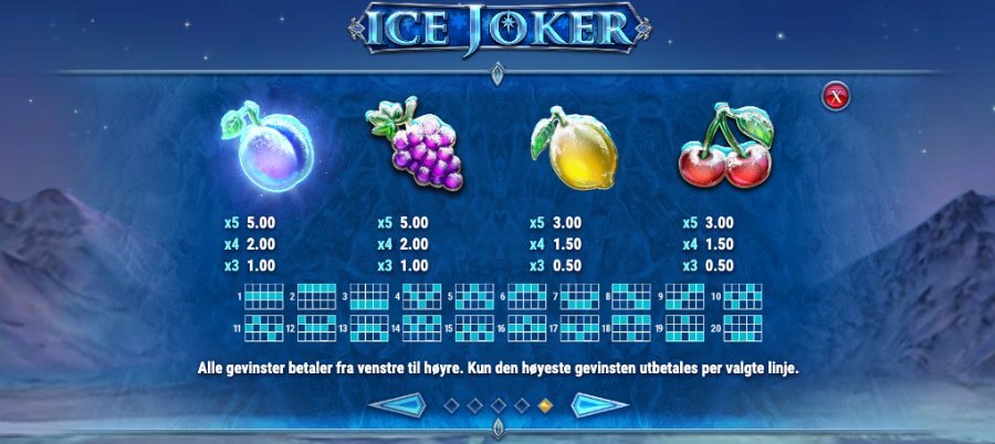 Lavtbetalende symboler på spilleautomaten Ice Joker