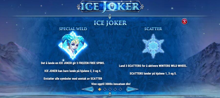 Spesialsymboler med wild og scatter på spilleautomaten Ice Joker