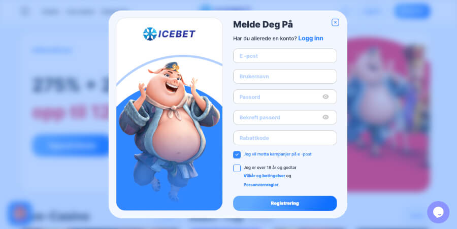 Registrering av en spillekonto hos kryptocasinoet IceBet