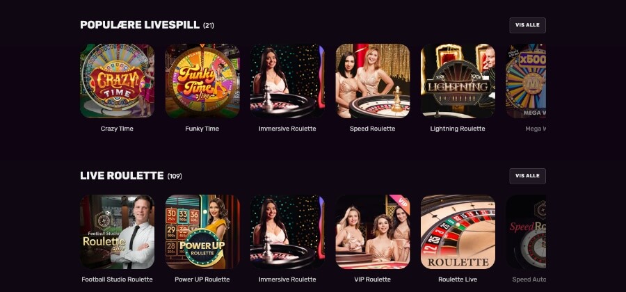 Instaslots har også et live casino med klassiske bordspill og game show-spill