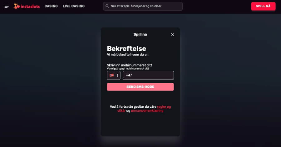 Instaslots har en enkel registrering av spillekonto