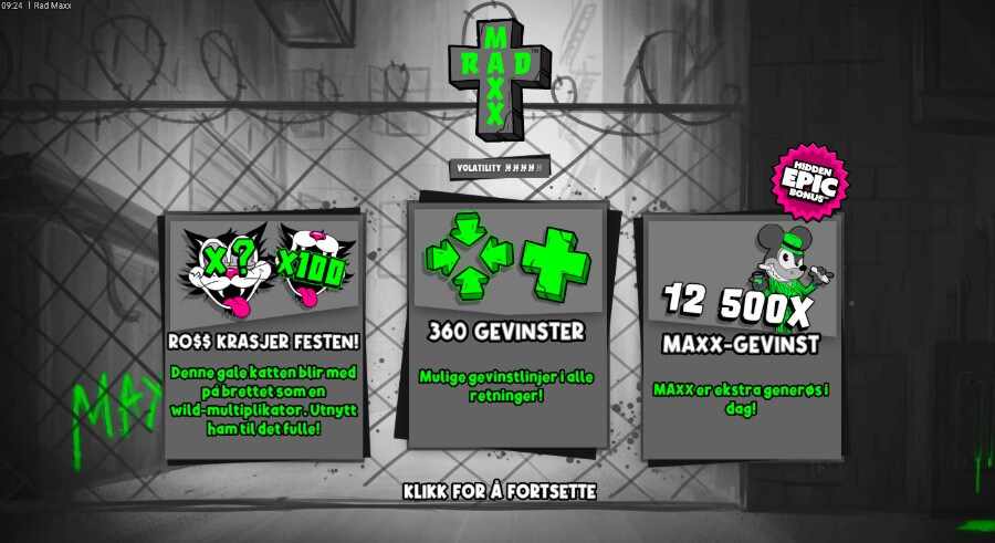 Introbilde på spilleautomaten Rad Maxx fra Hacksaw Gaming