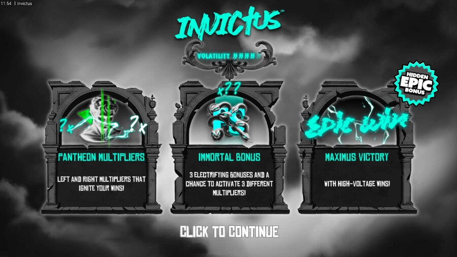 Introbilde på spilleautomaten Invictus fra Hacksaw Gaming