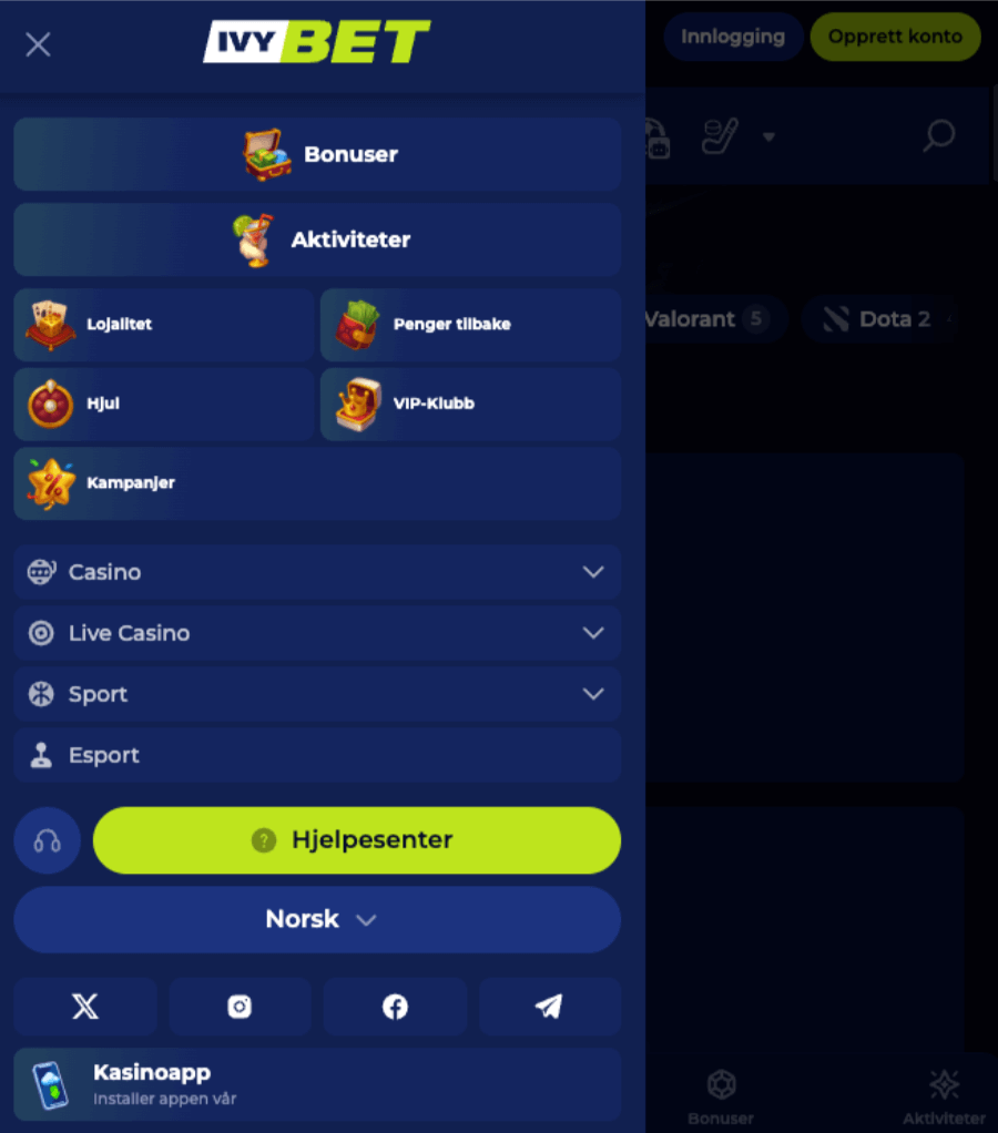 Ivybet har også et mobilcasino med en egen app.