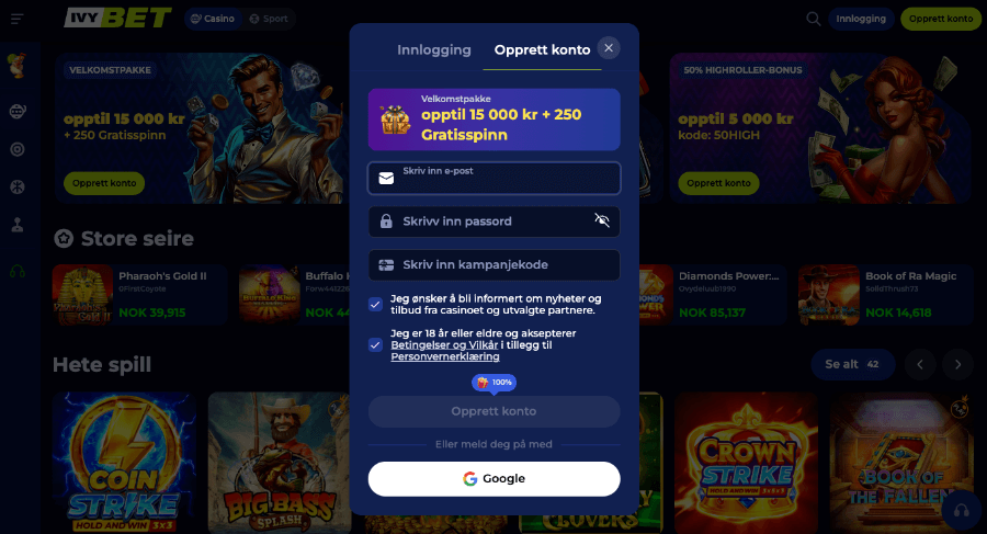 Registrering hos Ivybet