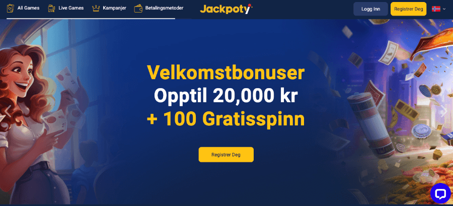 Velkomstbonus hos Jackpoty 