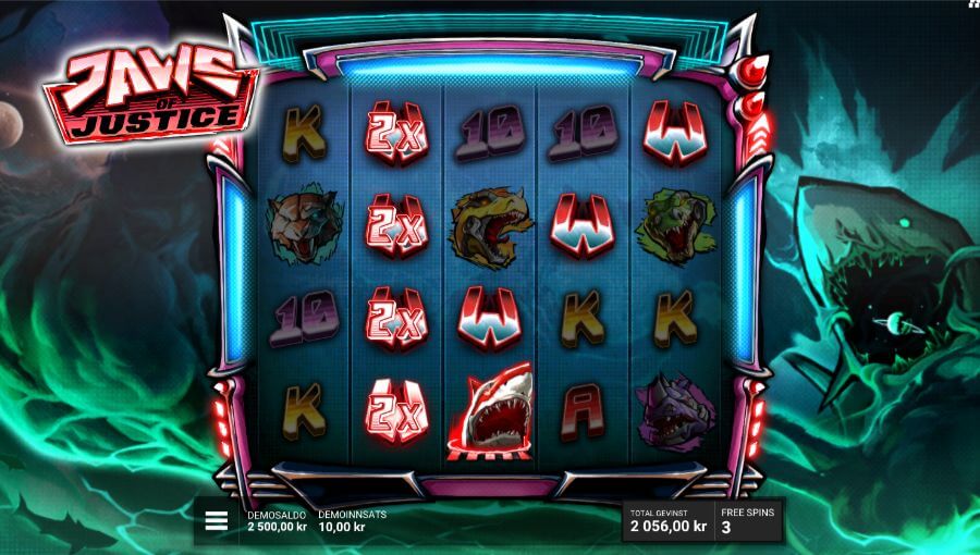 Free spins med Laser Shark-symboler og multiplikatorer på Jaws og Justice