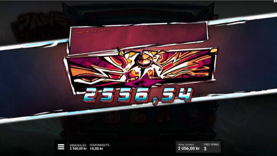 En gevinst på spilleautomaten Jaws of Justice